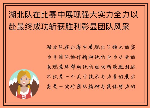 湖北队在比赛中展现强大实力全力以赴最终成功斩获胜利彰显团队风采